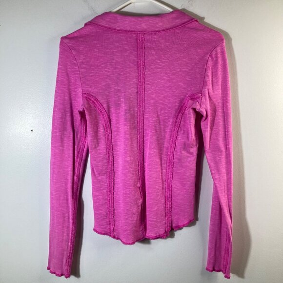 Womens Pilcro V Neck Ribbed‎ Knit Top Long Sleeve Pink S Cotton Elastane - Picture 2 of 8